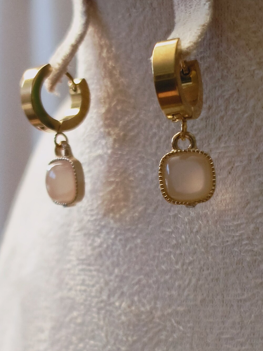 White Roses & Sherry 18K Gold Plated Pink Stone Huggie Earrings
